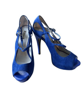 NEW Women’s Wild Pair Blue Suede Platform Stiletto Peep Toe Strappy Heels Size 7